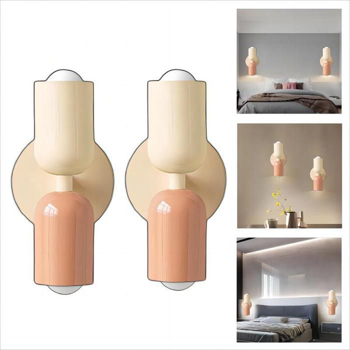 WOTTES Applique Murale Intérieur Moderne 2pcs 2 têtes E27 Lampe Murale Scandinavie Décoration pour Chambre Salon Beige + Rose