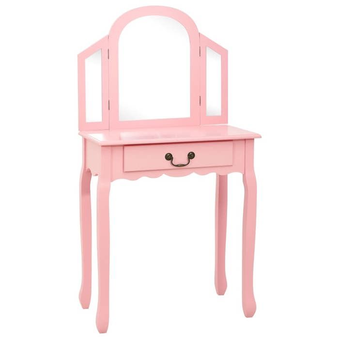 Coiffeuse/Table de maquillage - et tabouret - Rose 65x36x128 cm Bois de paulownia MDF SS072666