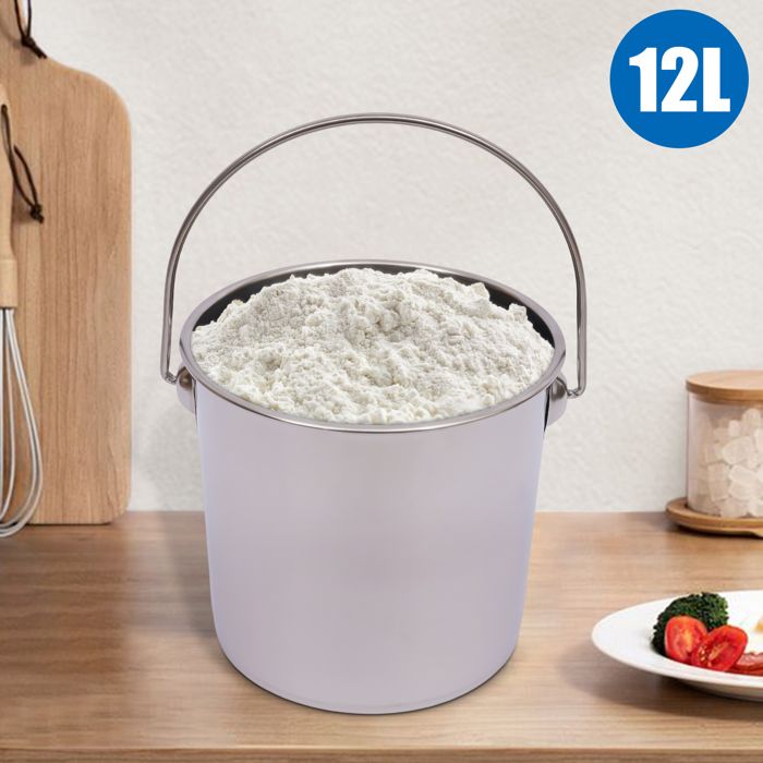12L Seau Alimentaire avec Poignée de Portage et Couvercle - Seau Portatif en Acier Inoxydable Seau épaissie pour Cuisine