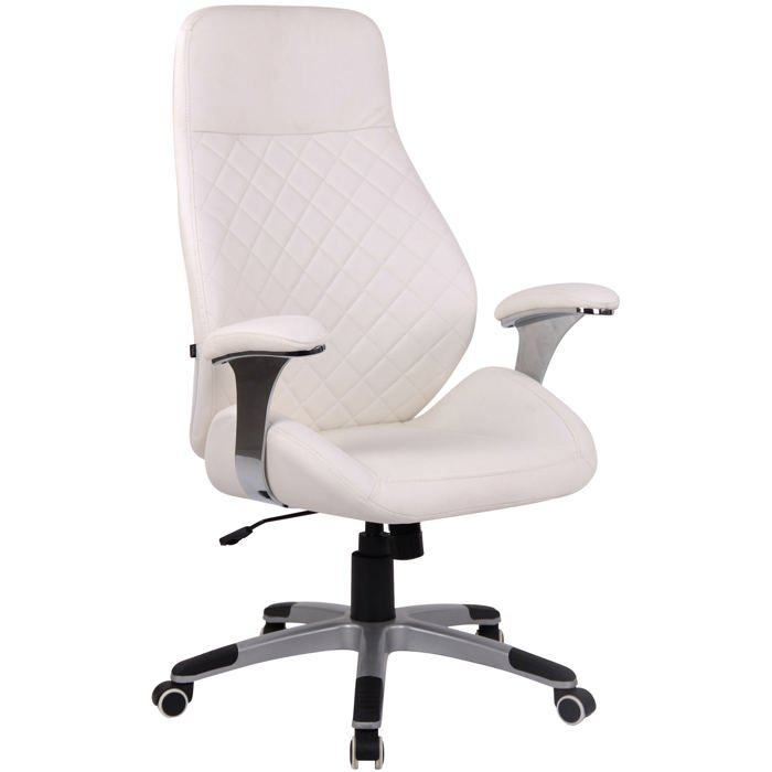 Fauteuil de bureau dossier legerement courbe reglable en hauteur et pivotant en PVC blanc 10_0002523