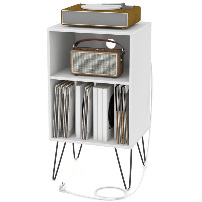 GOPLUS Petit Meuble de Rangement 53x46x87CM avec Station de Charge USB Type C - 5 Etagère de Rangement Dossier Vinyle Blanc