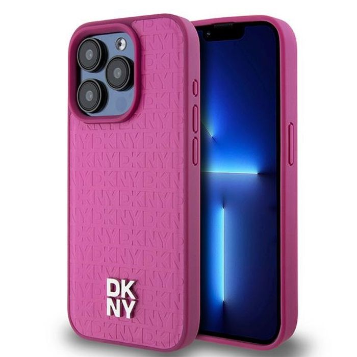 Coque de téléphone - DKNY - IPhone 15 Pro - Rose - Monogramme en cuir - Logo métal MagSafe