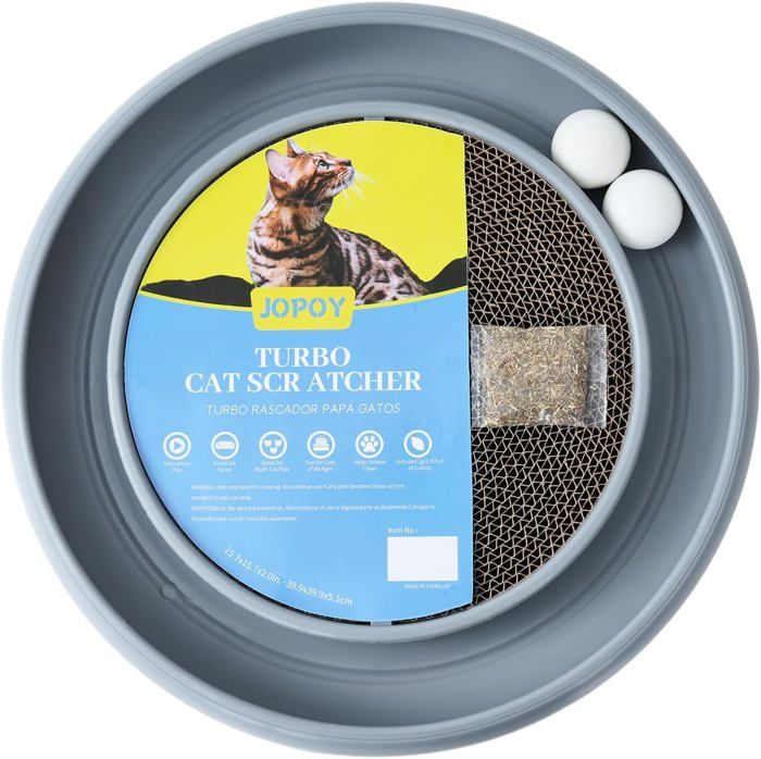 Meilleurs prix pour Tapis griffoir rond avec deux balles à gratter pour chat tapis à gratter avec balle rotative interactive pour lintérieur (Gris)