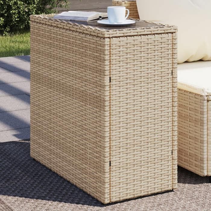 vidaXL Table d'appoint de jardin avec dessus en verre rotin 366071