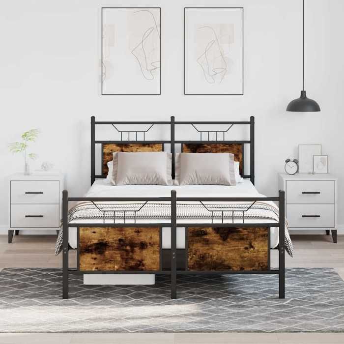 UNIQUE Lit Double de chambre LMT - Cadre de lit - sans matelas - chêne fumé 120x190 cm bois ingénierie cozy428954