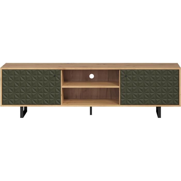 Meuble TV - SENTRA - 2 portes 2 niches - Vert foncé - 184 x 40 x 52 cm - TRENDTEAM