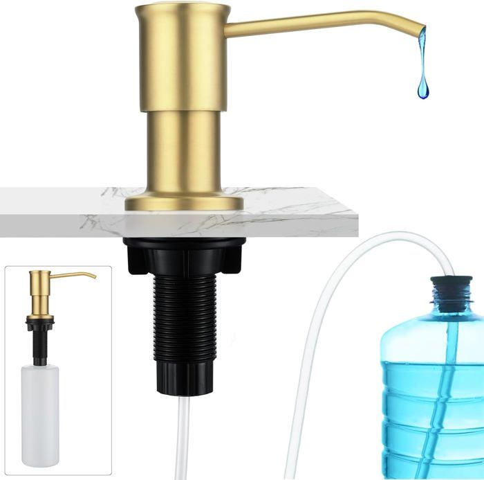 Distributeur de savon encastrable - KCVV - Or brossé - Système anti-fuite - 500 ml - Installation facile