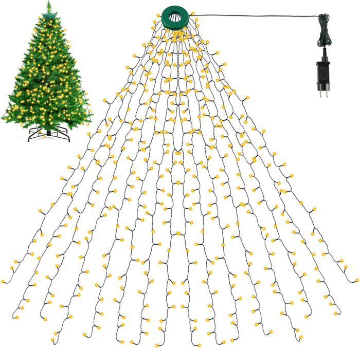 Guirlande Lumineuse 400 LEDs pour Sapin de Noêl，2M Hauteur Lumières darbre de Noël Lumières enveloppantes - Blanc chaud