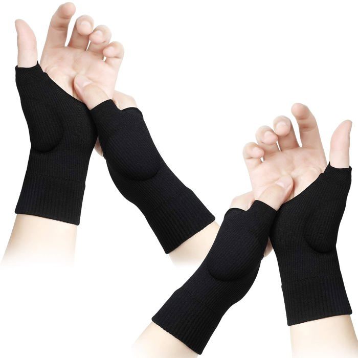 2 Paires d’Attelle Support de Poignet en Gel Coussinets de Blessures à Pouce Gants Respirants de Compression Relief Soutien (Noir)L