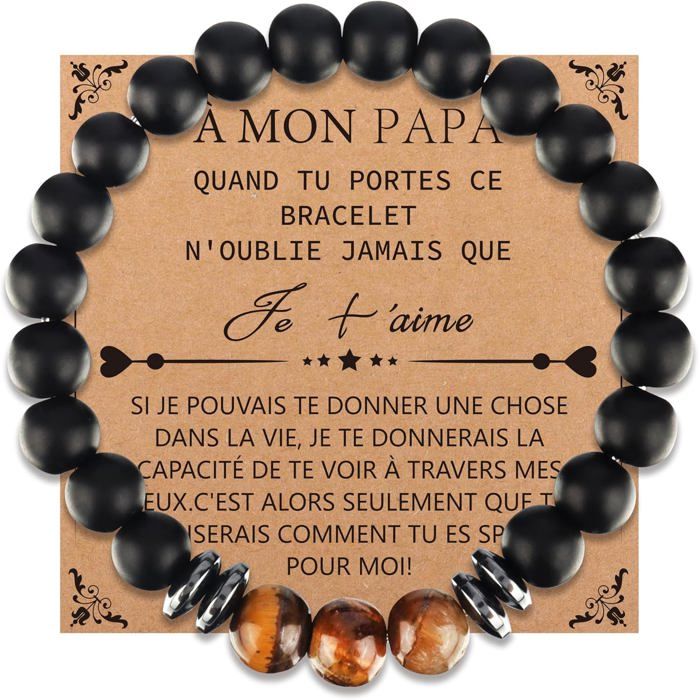Bracelet Homme Pierres Naturelles - Œil De Tigre, Hématite, Tourmaline - Cadeau Père, Anniversaire, Noël
