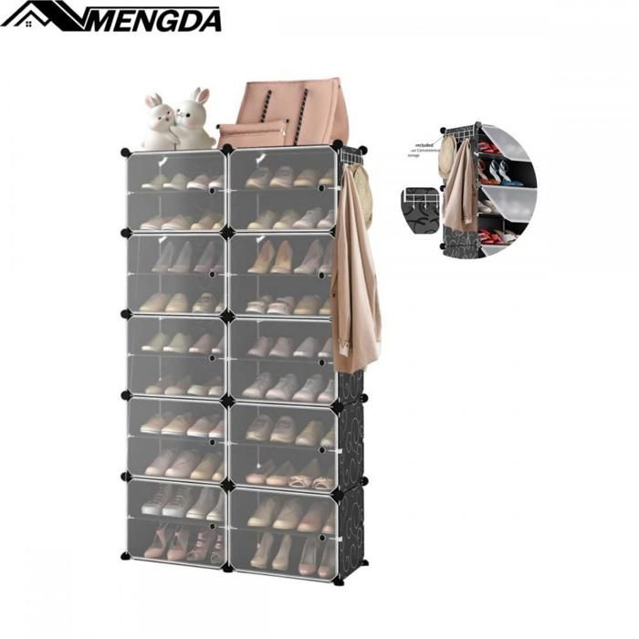 Armoire à chaussures portable-MENGDA-Maximale Kapazität 40 Paare-Crochets gratuits-pour Chaussures Bottes-Noir-83×32×156cm