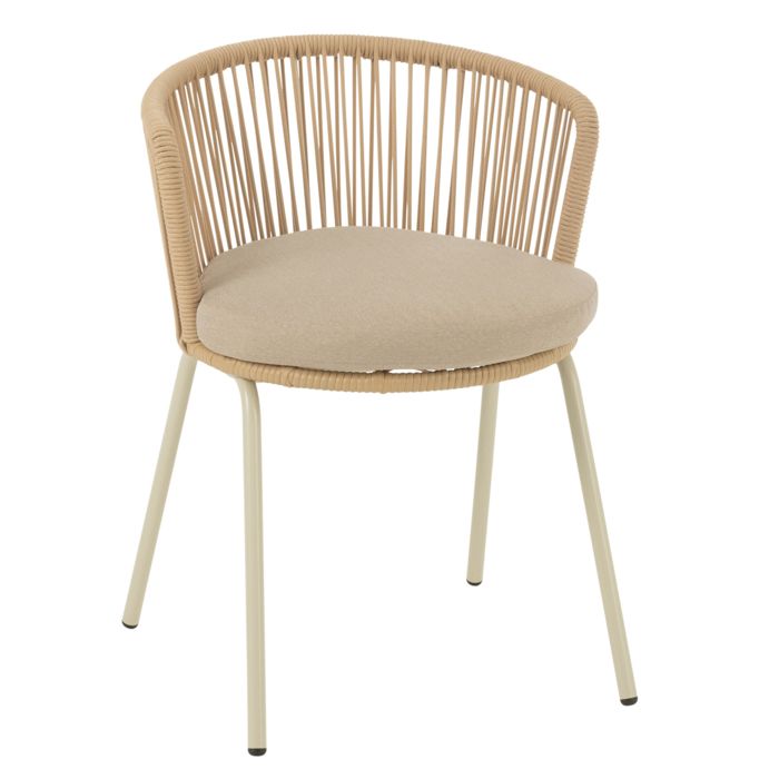 Chaise extérieure design en acier et corde Beige 56x57x75 cm Chaise extérieure design en acier et corde Beige 56x57x75 cm