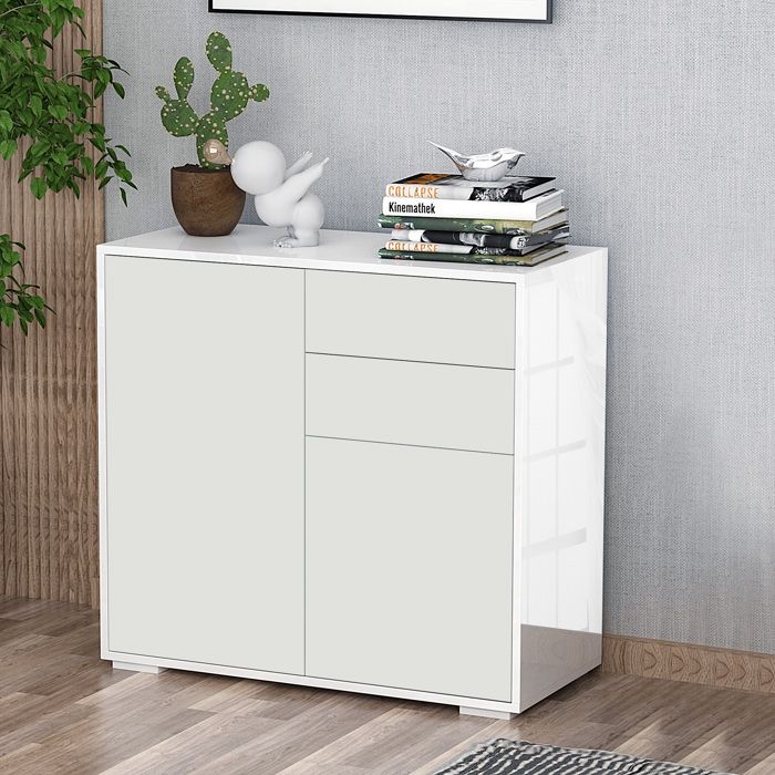Commode Buffet Meuble de Rangement 2 tiroirs 2 Portes avec étagère 79 x 36 x 74 cm Blanc