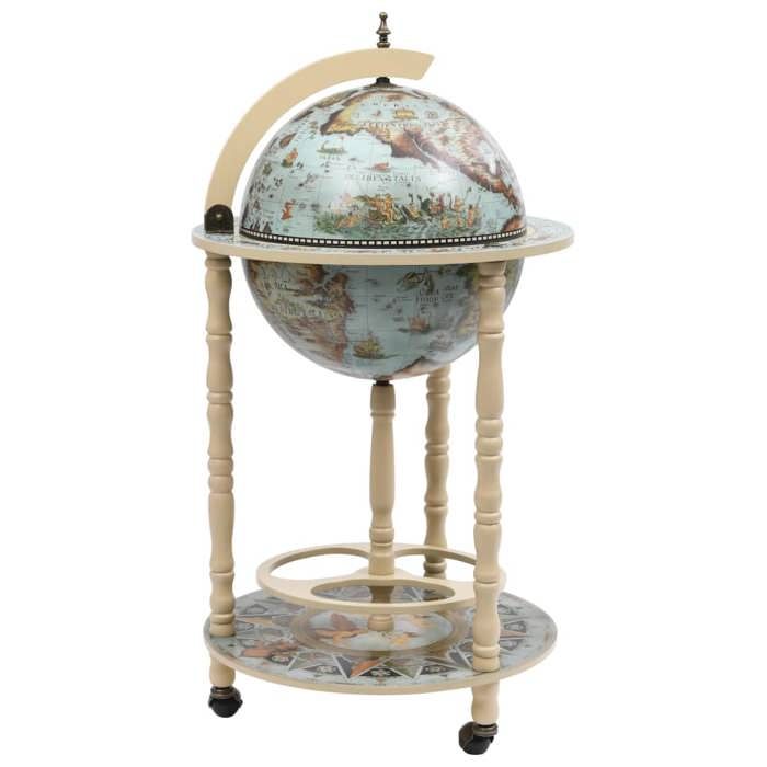 Bar globe en bois - vidaXL - Bois deucalyptus - Bleu et blanc - Diamètre 36 cm - 47x47x102 cm ouvert