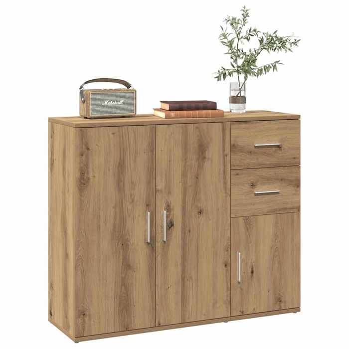 Buffet en bois dingénierie - vidaXL - Chêne artisanal - 91x295x75 cm - 3 portes - 2 tiroirs - Assemblage requis