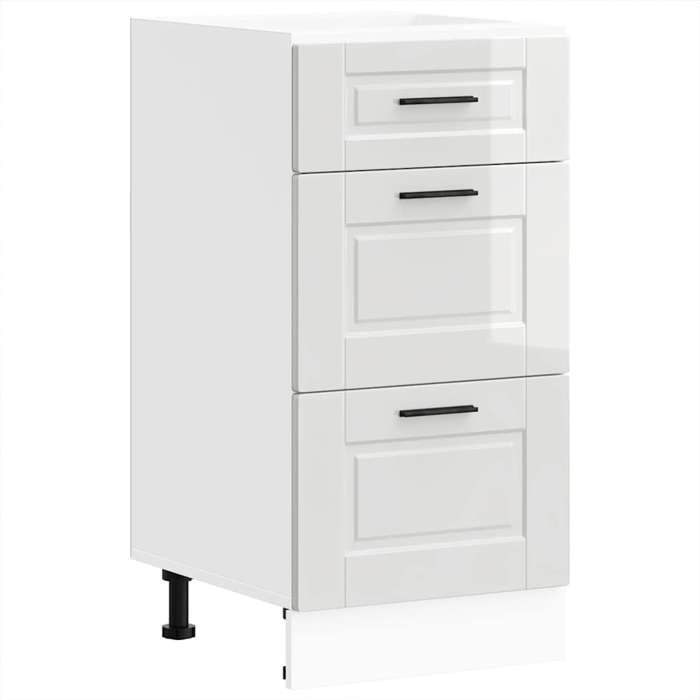 “Winter SaleTOP Placard suisine Blanc - Meuble bas de cuisine « Porto » Bois dingénierie blanc brillant PRO33567