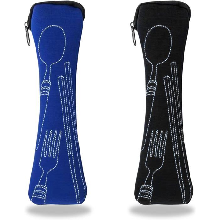 Trousse à couverts étui à couverts de voyage en 2 pièces pochette à couverts vide pour camping travail école (20 x 68 cm)