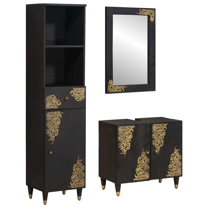 Noir Ensemble de Meubles de Salle de Bain avec tiroir 3 pièces SARAZYJ ARMOIRE WC MODERNE Noir E1249