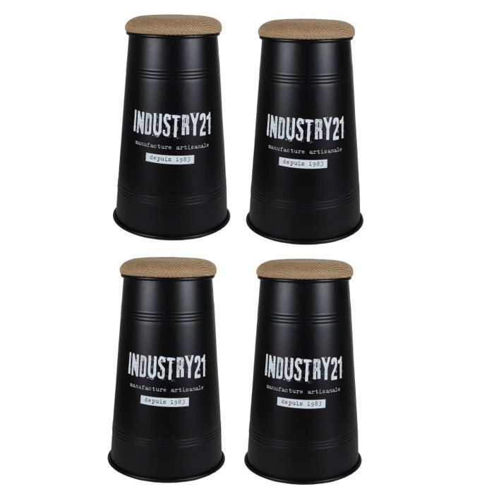 Lot de 4 Tabourets de bar coniques style Industriel - Noir - D 40 x H 665 cm