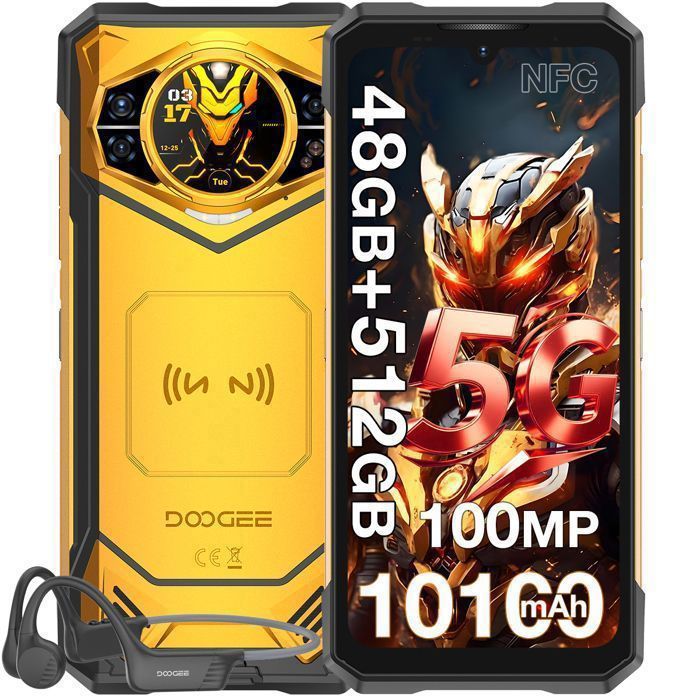 Doogee S200X VIP 5G Smartphone Robuste 48Go + 512Go 10100mAh/33W 100MP AI Caméra 672+1.32 Écran IP68 Téléphone NFC GPS - Jaune