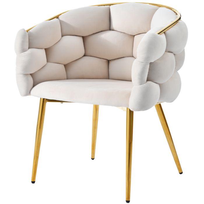 Chaise de Salle à Manger Design en Velours Beige Dossier Courbé avec Pieds Métal Doré Fauteuil Moderne Luxe