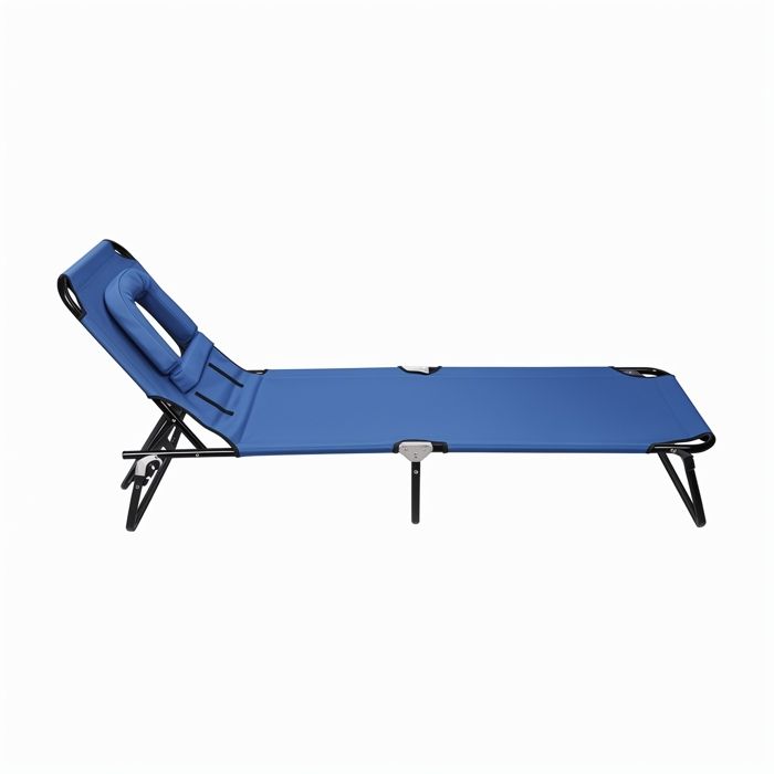 Lit de camp pliable pour adulte chaise longue inclinable 4 hauteurs ouverture visage oreiller amovible pour intérieur extérieur