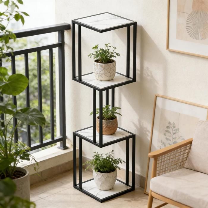 JEOBEST Support à Plantes Intérieur en Fer + MDF 4 Niveaux Porte Plante Extérieur Pour Balcon Étagère de Rangement Salon