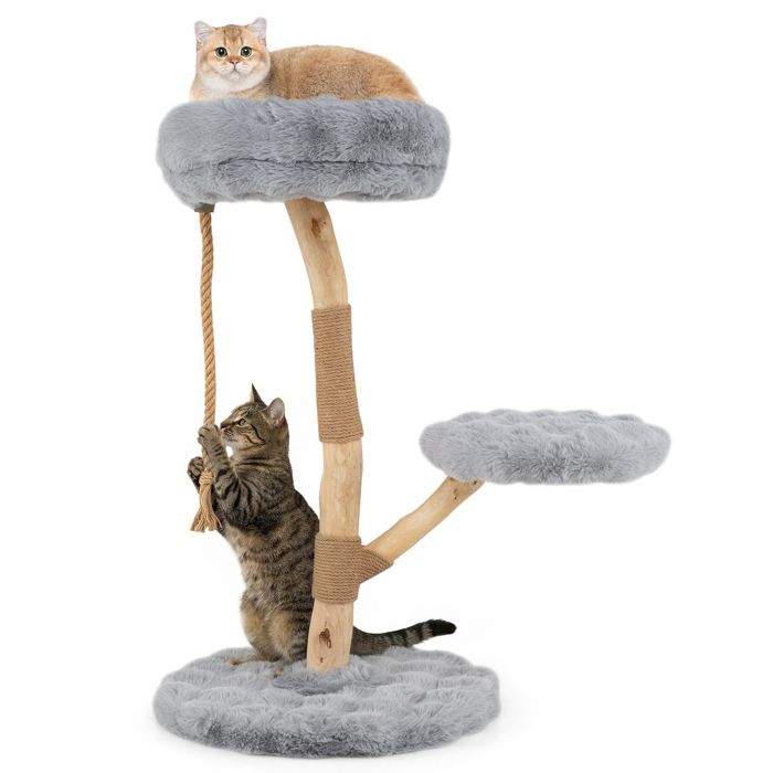 Comparer les prix de Arbre à Chat Multi-Niveaux en Bois COSTWAY 50 x 90 cm Perchoir Poteaux à Gratter en Jute Corde en Jute Doux Peluche Gris
