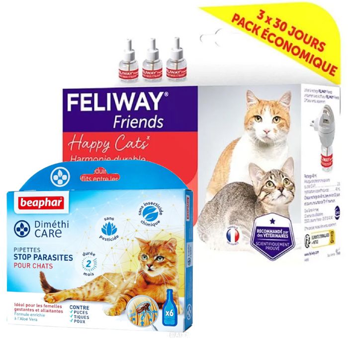 Comparer les prix de Feliway Friends Recharges pour Diffuseur 3 x 48ml + BEAPHAR 6 Pipettes - Pour Chat