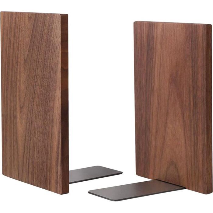 Serre-livres en noyer - Virex® - Antidérapants - 18x12x105 cm - Pour livres lourds - Design en L