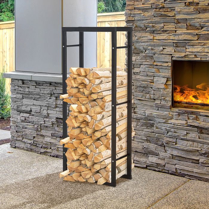 MOTHINESSTO438-Range bûches Etagère porte bois de cheminée porte-bûches intérieur et extérieur charge max. 100 Kg dim. 60L x 25l x 1