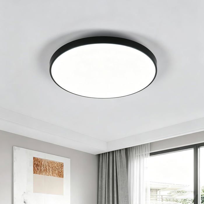 Plafonnier LED rond - CACTOSE - 24W - 6500K blanc froid - Ø 27 cm - IP54 étanche - 2700 lumens - Noir