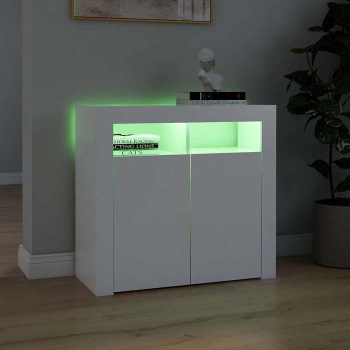 Décoratif - Buffet bas meuble de rangement avec lumières LED - Blanc 80x35x75cm - Buffet salle à manger con4633660
