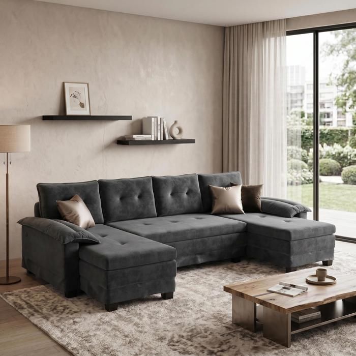 Canapé modulable FurnitureR 278 cm U-Form convertible avec lit USB accoudoirs amovibles chenille – Gris Canapé modulable FurnitureR 278 cm U-Form convertible avec lit USB accoudoirs amovibles chenille – Gris