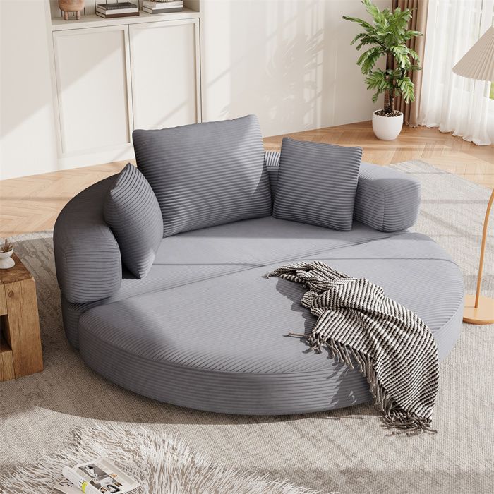 DRIPEX Canapé-lit pliant modulable sans structureCanapé-lit ovale avec 3 coussins en velours côtelé173x176cmGris