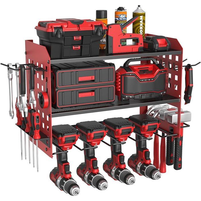 Support de rangement pour outils électriques à 3 niveaux support mural pour 4 perceuses support mural 3 Niveaux-Rouge VITRINE
