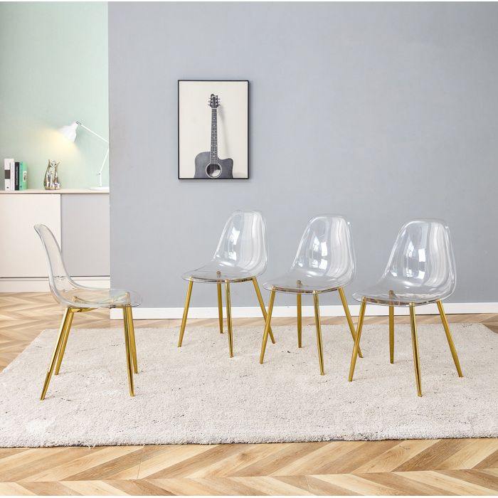 Chaise de salle à manger transparente lot de 4 structure métallique facile à nettoyer plastique doré - UVRION