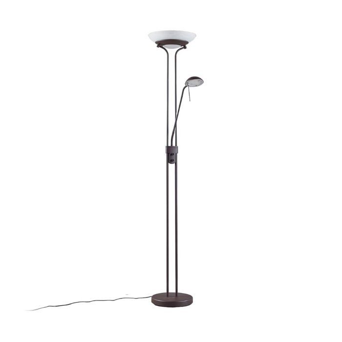 LED Lampadaire Yveta à intensité variable (Traditionnel) en Marron Métal e. a. pour Salon & Salle manger (à 2 lampes ) Sur Pied