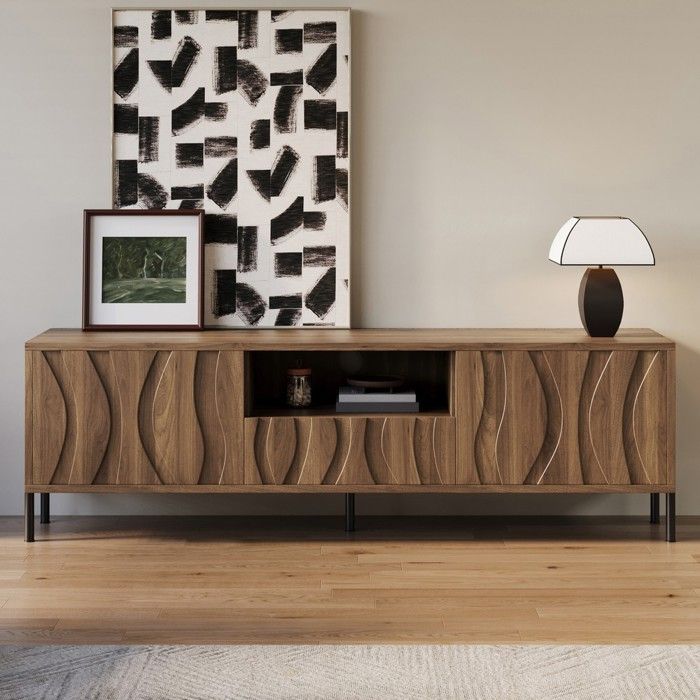 CollaHausse Meuble TV Bas 3 Portes 160x35x46cm Rangement Salon