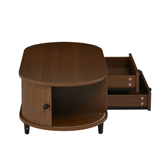 Table basse couleur noyer – 100 x 50 x 36 cm – 2 tiroirs et porte à enroulement
