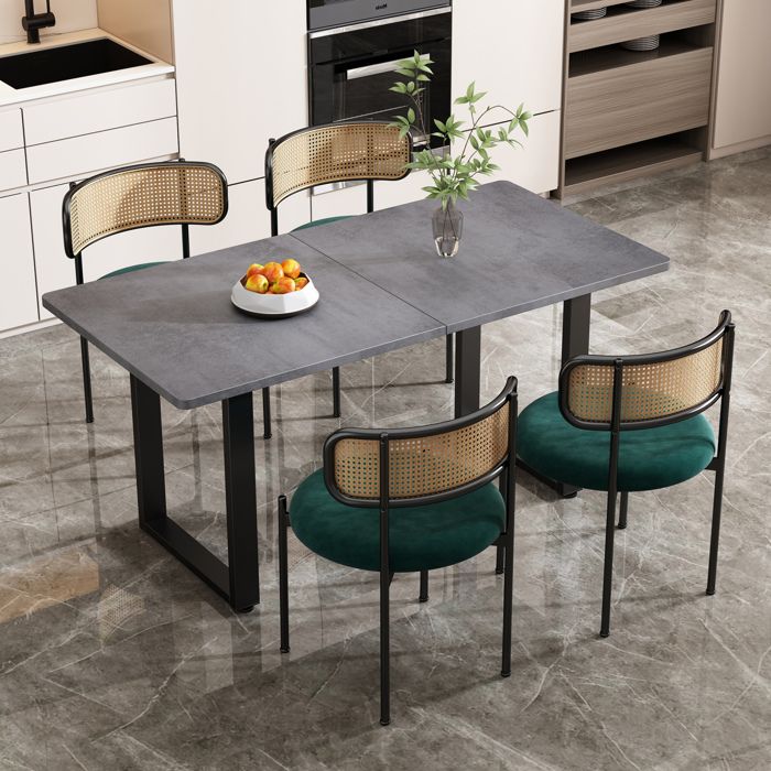 WOVREO Lot de 4 chaises de salle à manger en velours vert dossier cannage style rotin pieds en métal