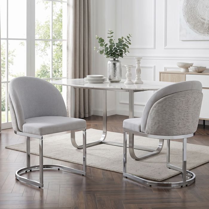 Chaises de salle à manger modernes - Lot de 2 pièces - Gris clair + argent - Tissu chenille
