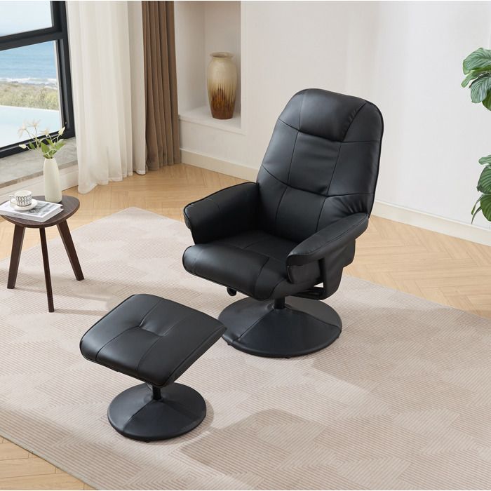 Fauteuil Massant Électrique Pivotant 360° avec Chauffage et Repose-Pieds - ELVMI - Dossier Inclinable Cuir PU Noir