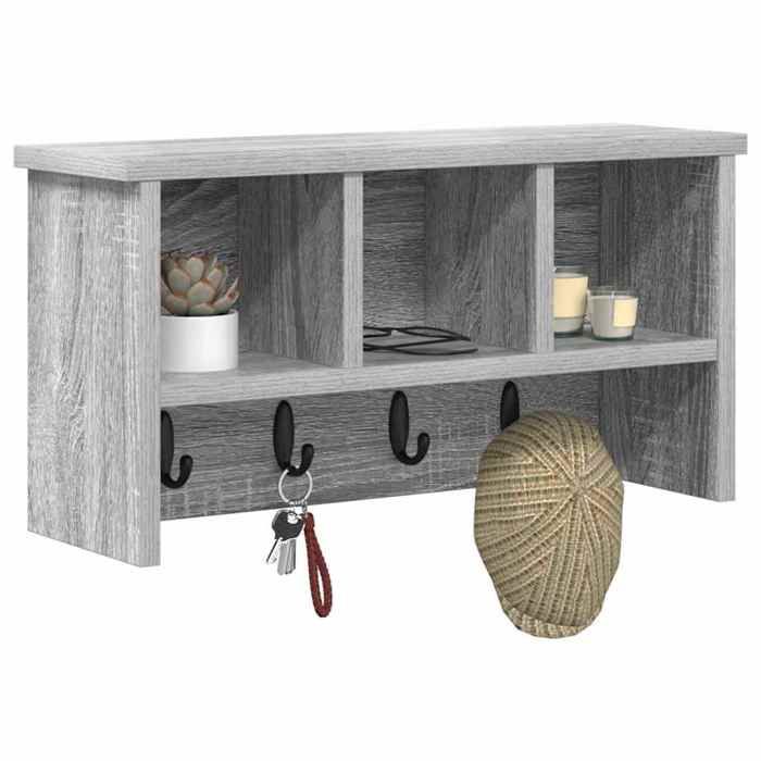 Meuble Étagère - Gris - Porte-manteau mural - 1 pc - avec étagère Sonoma gris 50x16x26 cm B4939