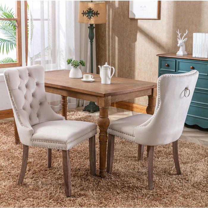 Chaise Salle A Manger Velours Beige Chaise Capitonnee Contemporaine FloraGrace Pour Salle A Manger Pieds Reglables 62x47x95cm