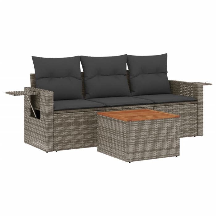 Les SoldesSalon de jardin 4 pcs Anti UV - avec coussins - mobilier dextérieur - gris résine tressée(55 x 62 x 69 cm) anj67m