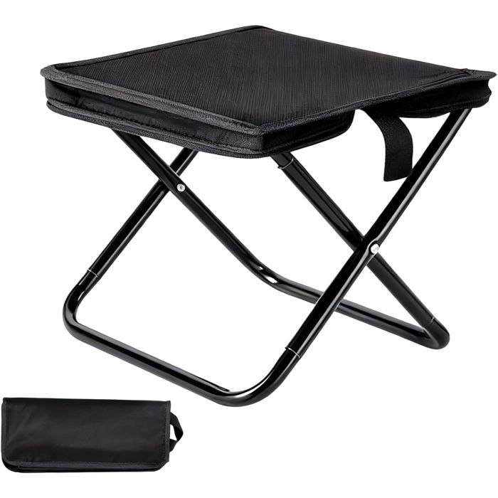 Tabouret Pliant Portable Design Sac À Main Tabouret Pliable Noir Siège Pliant Léger Pour Pêche Plage Jardin Et Voyage[CH200]