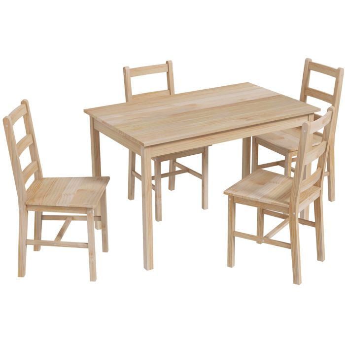 Ensemble repas 5 pieces - table rectangulaire et 4 chaises en pin - bois naturel