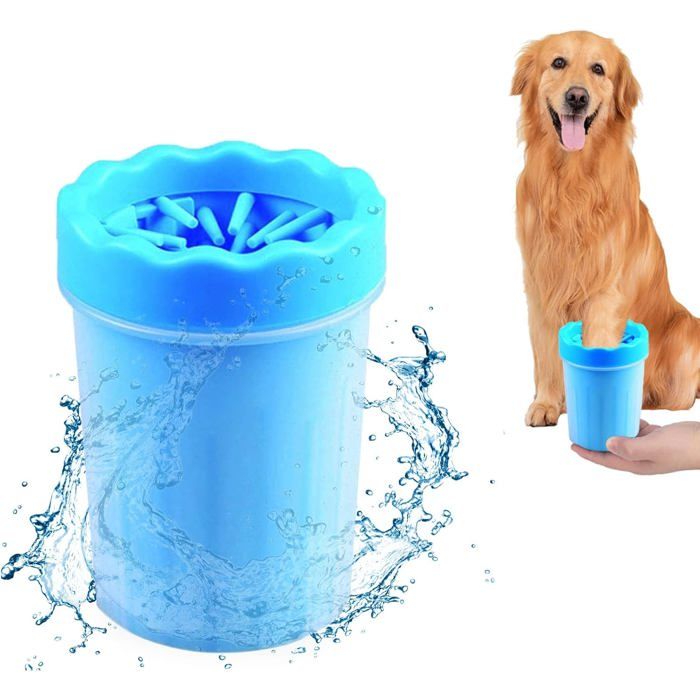 Nettoyeur de pattes pour chien 2-en-1 modèle S brosse en silicone bleu