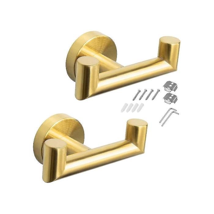 Porte-serviettes double mural en acier inoxydable lot de 2 finition dorée pour salle de bain
